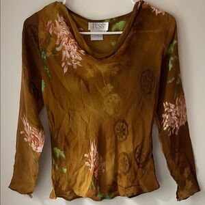 Women's Floral Brown Silk Top